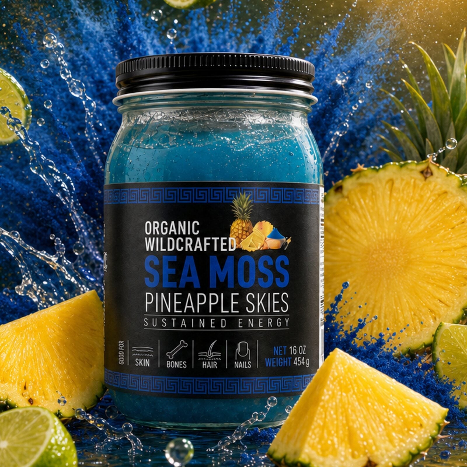 Pineapple Skies Sea Moss Gel with pineapple, lime and blue spirulina