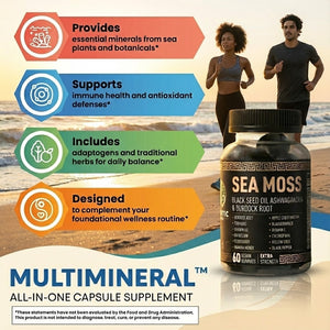 Black Gold Sea Moss Gummies multimineral all-in-one supplement - supports immunity, essential minerals, adaptogens, and daily wellness