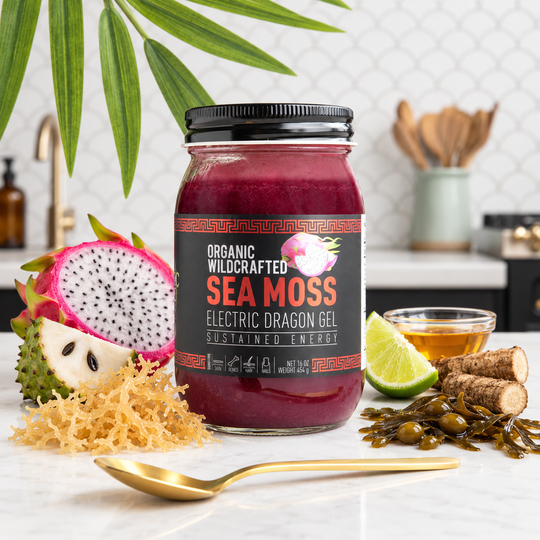 Electric Dragon sea moss gel with its listed ingredients