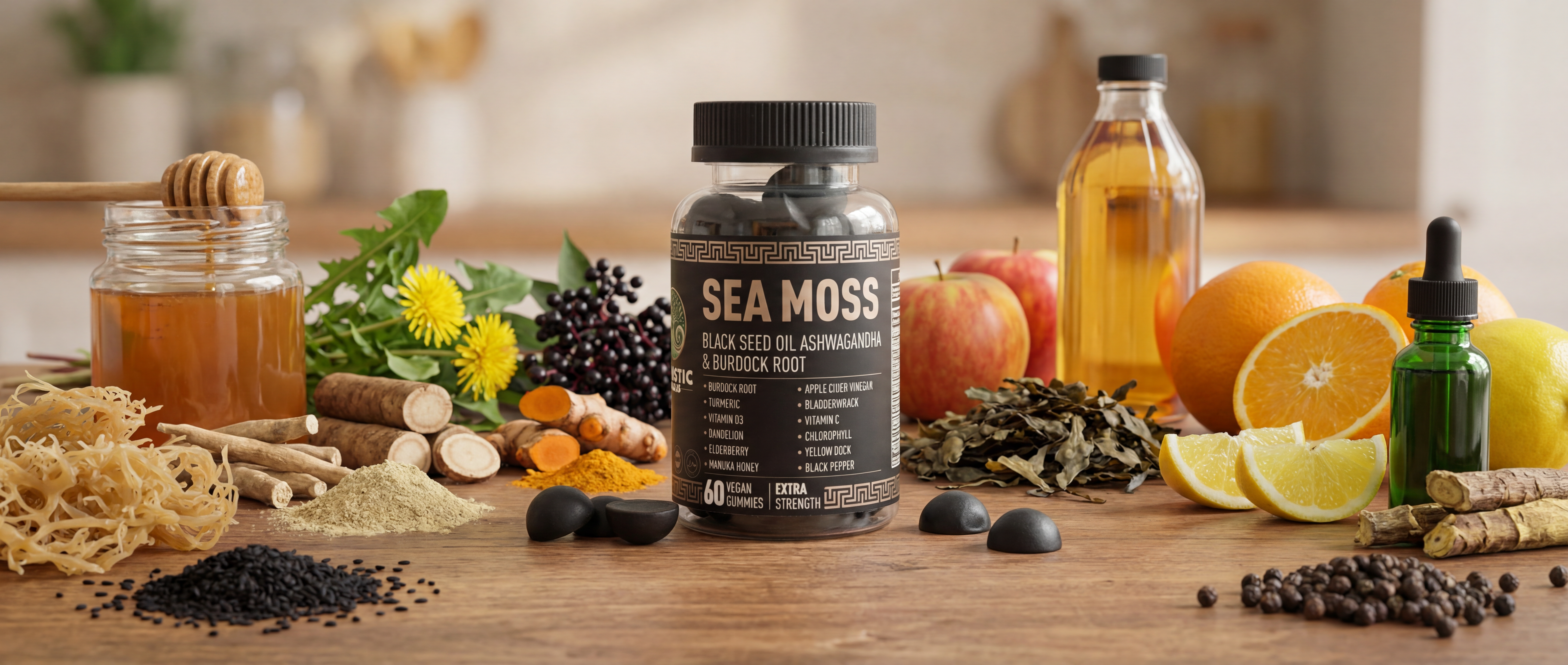 BCSW Sea Moss, Bladderwrack, Black Seed, Burdock 75ct Capsules – 1000mg Organic Detox
