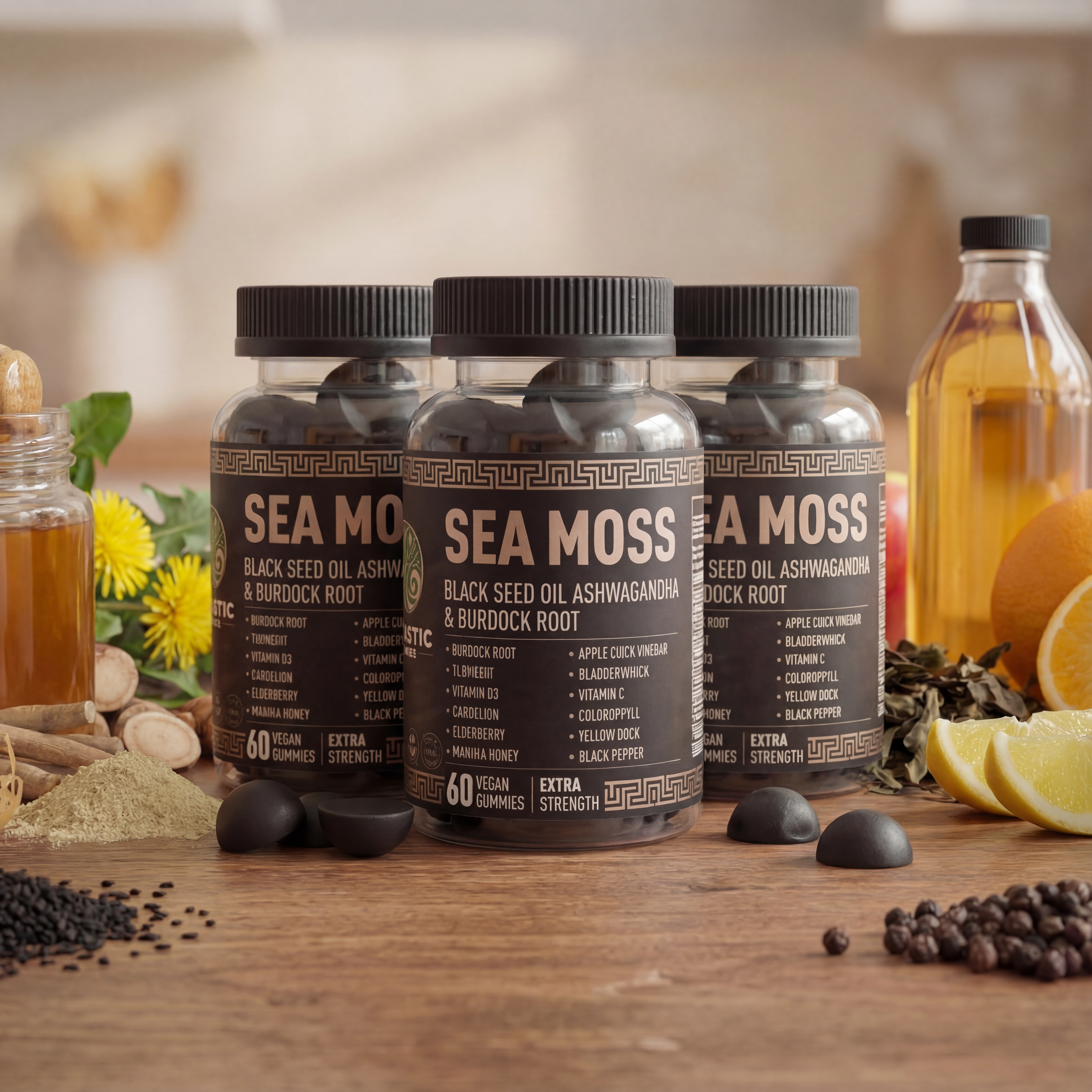 Black Gold Sea Moss Gummies - size and scale reference