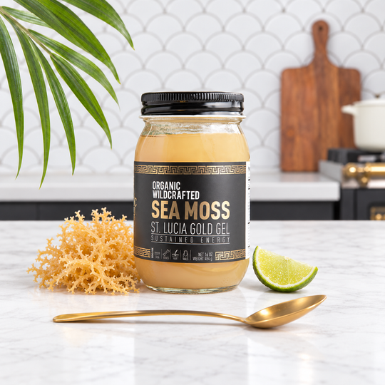 St Lucia Gold sea moss gel with its listed ingredients